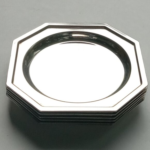 Silver Plate 6 Coasters Set Silverplate Nut Dishes Octagonal Elegance Art Deco - Picture 7 of 8